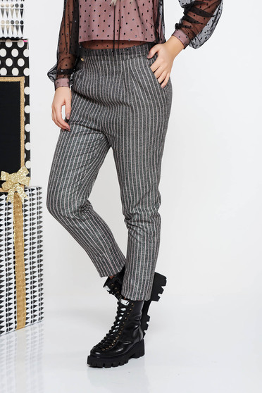 Pantaloni Fofy rosa office conici cu talie inalta din stofa neelastica cu buzunare