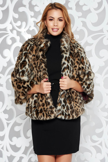 Blana maro cu croi larg din blana ecologica animal print captusit pe interior