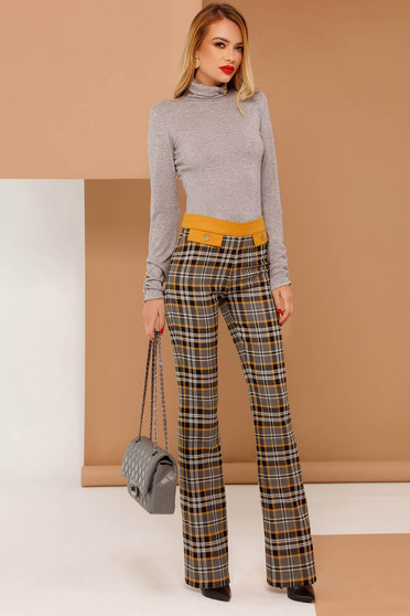 Pantaloni PrettyGirl gri office evazati din stofa usor elastica cu talie medie