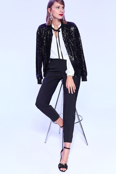 Pantaloni Top Secret negri eleganti conici cu talie medie din bumbac