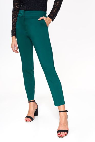 Pantaloni Top Secret verde inchis eleganti conici cu talie medie din bumbac