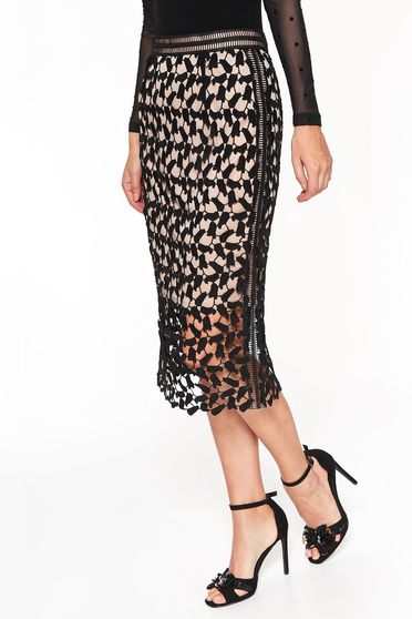 Fusta Top Secret neagra eleganta cu talie inalta tip creion din dantela