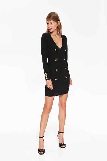 Rochie Top Secret neagra de ocazie tip creion cu decolteu accesorizata cu nasturi
