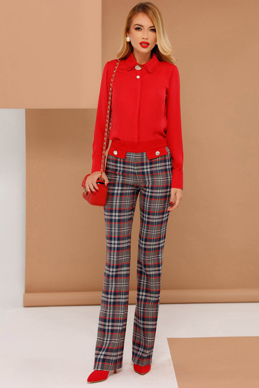 Pantaloni PrettyGirl rosii office evazati din stofa usor elastica cu talie medie