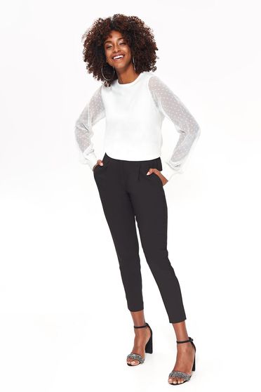 Pulover Top Secret alb elegant din material tricotat maneci transparente