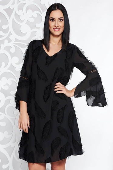 Rochie neagra eleganta cu croi larg din voal captusita pe interior cu maneci clopot