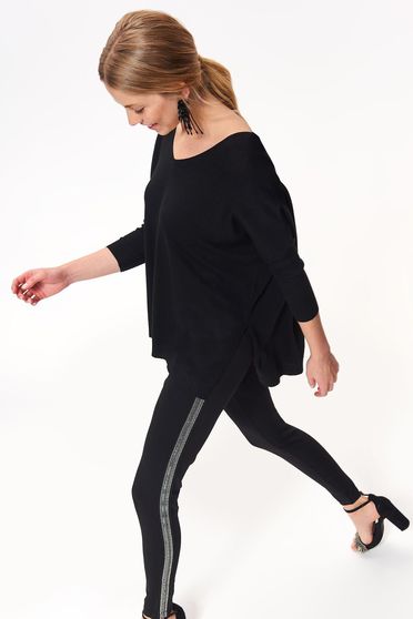 Colanti Top Secret negru cu talie medie cu un croi mulat din material usor elastic cu aplicatii cu paiete