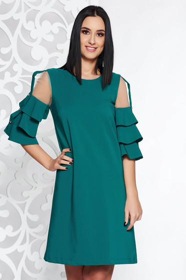 Rochie LaDonna Verde eleganta cu un croi drept din stofa usor elastica captusita pe interior cu aplicatii de tul