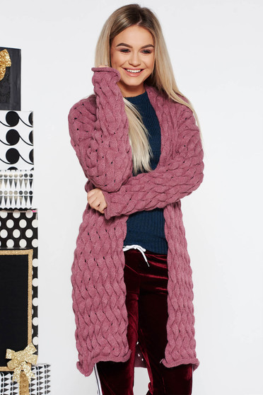 Cardigan SunShine mov casual cu croi larg tricotat din bumbac