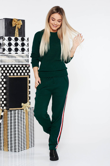 Set SunShine verde-inchis casual cu un croi mulat din material tricotat cu snur