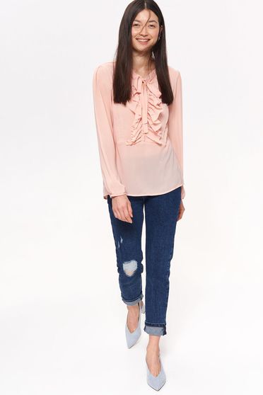 Bluza dama Top Secret rosa casual cu croi larg din material usor transparent cu volanase
