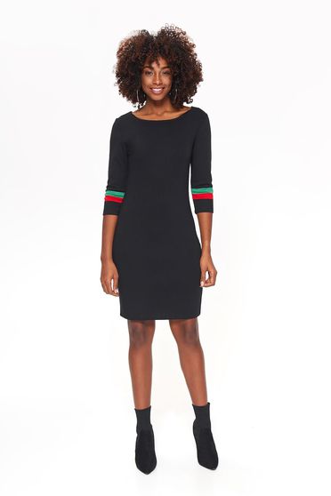 Rochie Top Secret neagra casual midi cu un croi mulat din material usor elastic cu maneci trei-sferturi
