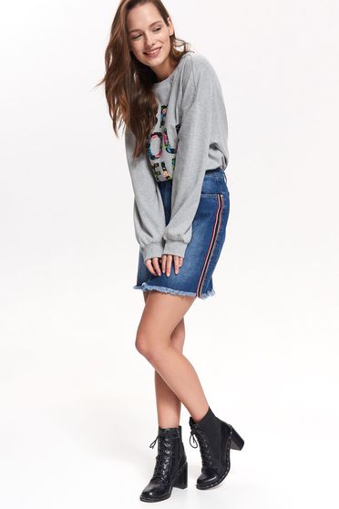 Bluza dama gri Top Secret casual cu croi larg din bumbac cu mesaje