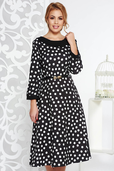 Rochie neagra office midi in clos din bumbac usor elastic cu accesoriu tip curea