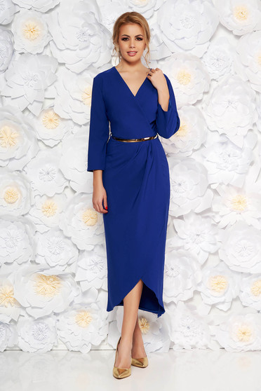 Rochie albastra eleganta din stofa subtire usor elastica captusita pe interior cu accesoriu tip curea