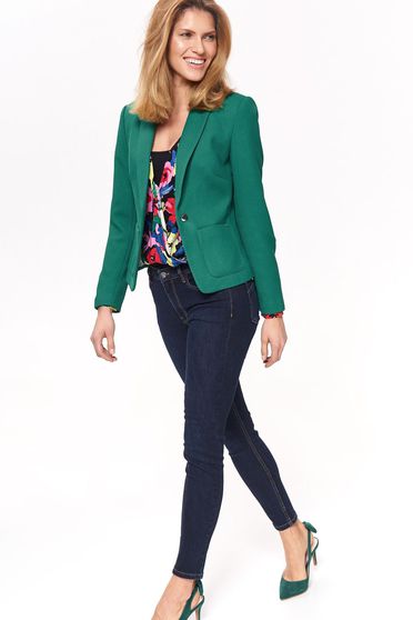 Sacou Top Secret verde office cambrat din stofa neelastica captusit pe interior cu buzunare