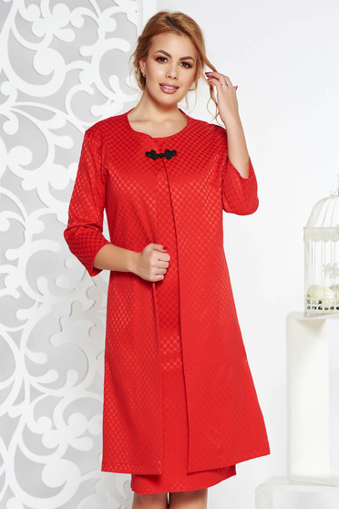 Compleu rosu elegant din bumbac usor elastic cu rochie