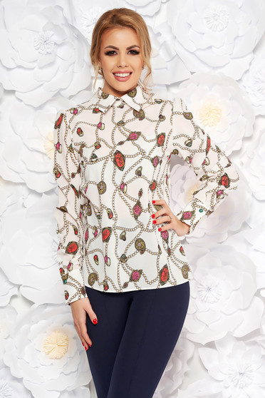 Bluza dama PrettyGirl alba eleganta cu croi larg din material vaporos