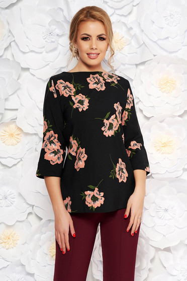 Bluza dama StarShinerS neagra eleganta cu croi larg din stofa neelastica cu maneci trei-sferturi