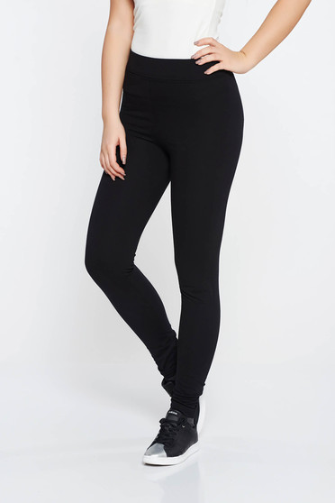 Colanti negru SunShine casual cu talie medie din bumbac cu elastic in talie