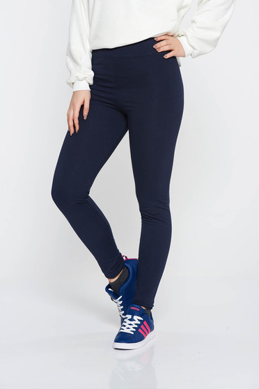 Colanti albastru-inchis SunShine casual cu talie medie din bumbac cu elastic in talie