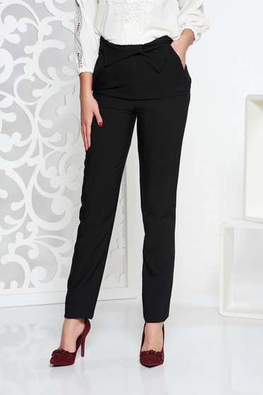 Pantaloni LaDonna negri office cu talie inalta din stofa usor elastica cu buzunare