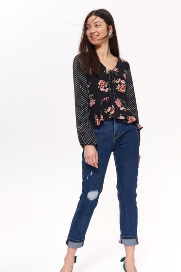 Bluza dama Top Secret neagra casual cu croi larg cu decolteu in v cu volanase