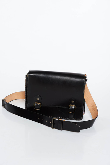 Geanta dama neagra casual din piele naturala cu maner lung reglabil cu un compartiment cu buzunar interior