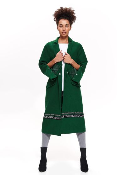 Palton Top Secret verde casual cu croi larg din stofa neelastica