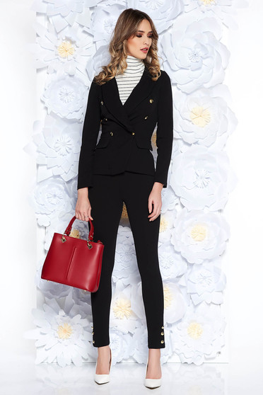 Compleu SunShine negru office din material elastic si fin captusit pe interior cu sacou cambrat si pantaloni conici