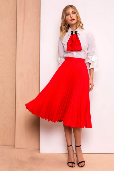 Fusta PrettyGirl rosie eleganta in clos plisata cu talie inalta