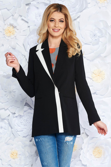 Sacou StarShinerS negru office cu un croi cambrat din material usor elastic captusit pe interior cu buzunare
