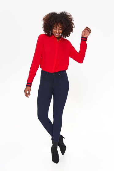 Blugi Top Secret albastri-inchis casual cu talie medie cu un croi mulat din material usor elastic