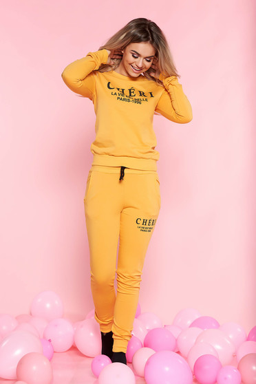 Set SunShine mustariu casual cu maneci lungi din bumbac usor elastic cu buzunare