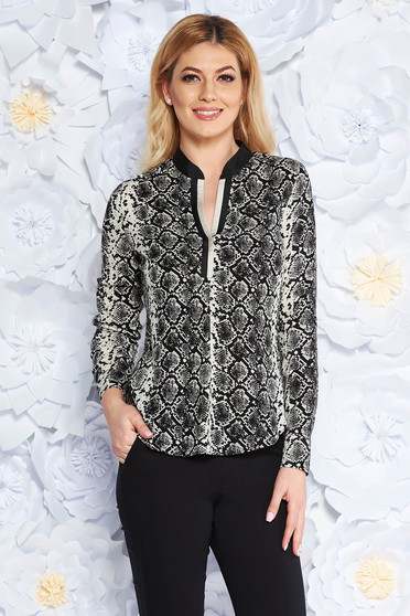 Camasa dama neagra office cu croi larg din material vaporos cu decolteu in v