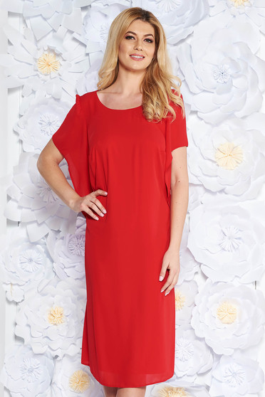 Rochie rosie eleganta cu croi larg din voal captusita pe interior cu maneci largi