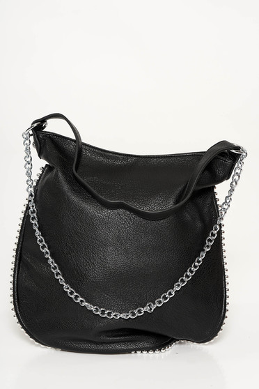 Geanta dama neagra casual din piele ecologica accesorizata cu lant metalic