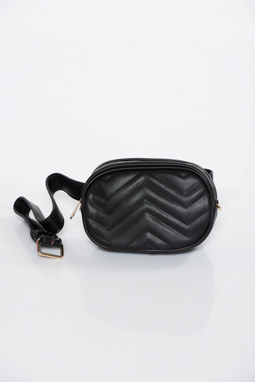 Geanta dama neagra casual tip borseta din piele ecologica cu accesoriu tip curea