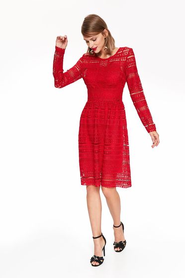 Rochie Top Secret rosie eleganta in clos din dantela captusita pe interior cu maneca lunga
