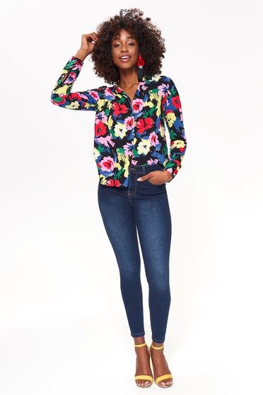 Camasa dama Top Secret neagra casual cu croi larg din material vaporos cu imprimeu floral