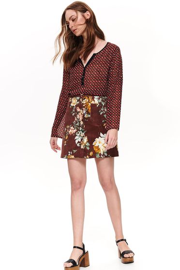 Bluza dama Top Secret rosie casual cu croi larg cu decolteu in v cu maneci lungi