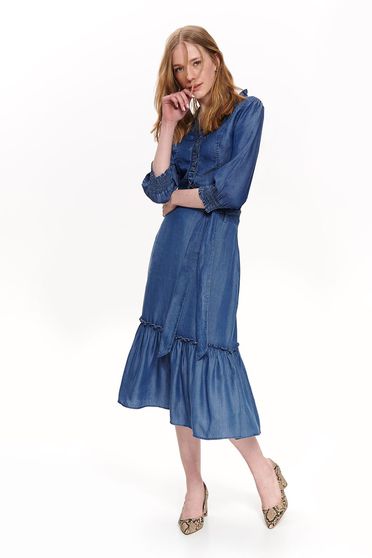 Fusta Top Secret albastra casual in clos cu volanase accesorizata cu cordon