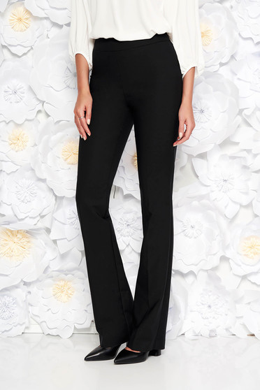 Pantaloni negri office evazati din bumbac neelastic cu talie medie