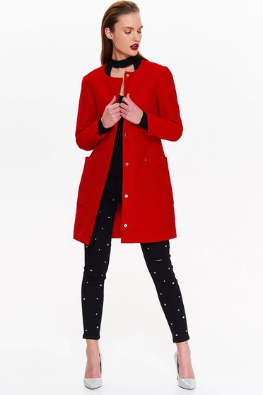 Palton Top Secret rosu casual cu un croi drept din material fin la atingere cu buzunare
