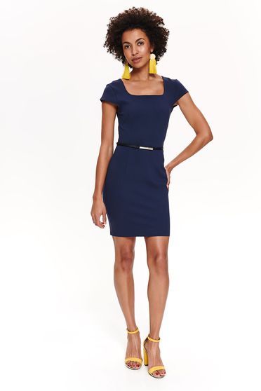 Rochie Top Secret albastra-inchis de zi cu un croi mulat cu accesoriu tip curea