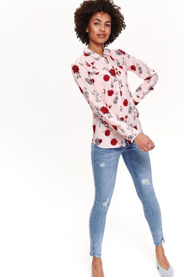 Camasa dama Top Secret rosa casual cu maneci lungi din material vaporos cu imprimeu floral