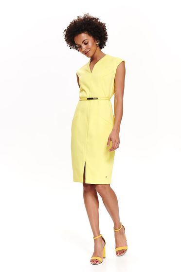 Rochie Top Secret galbena eleganta midi tip creion din stofa usor elastica cu accesoriu tip curea