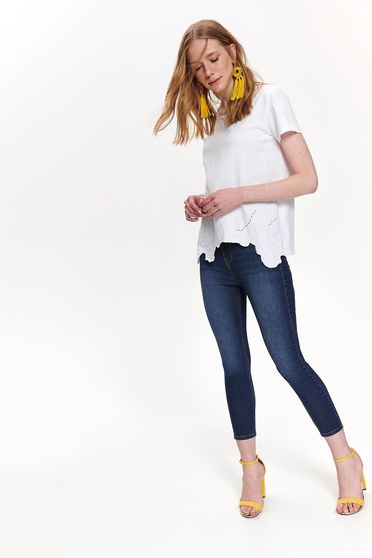 Tricou Top Secret alb casual cu croi larg asimetric din bumbac