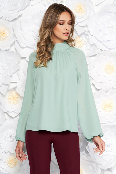 Bluza dama StarShinerS verde-deschis eleganta cu croi larg din voal captusita pe interior cu maneci lungi