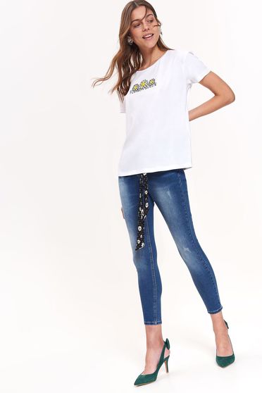 Tricou Top Secret alb casual cu croi larg din bumbac neelastic cu maneci scurte